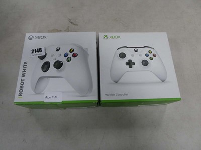 Lot 2146 - 2 boxed X Box controllers - 1 in robot white...