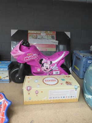Lot 3299 - Reborn baby doll, Minnie Mouse balance bike...