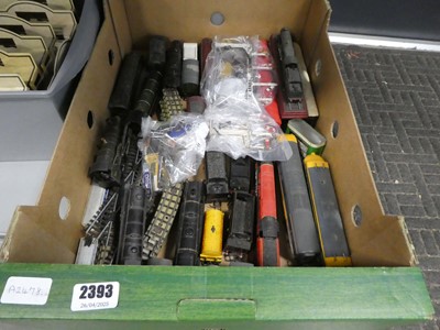Lot 2393 - Box of various trains, carriages and track