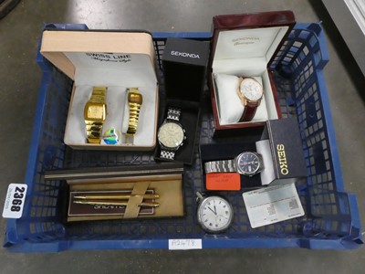 Lot 2368 - Box containing watches and pens