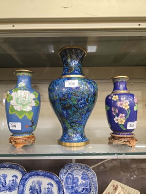 Lot 308 - Three assorted cloisonné vases with floral...