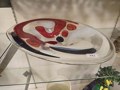 Lot 342 - A large art glass bowl with red and white...