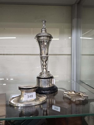 Lot 348 - A silver hallmarked desktop inkwell with glass...