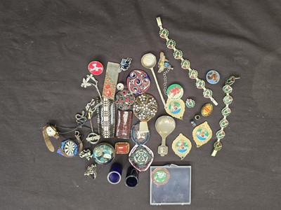 Lot 405 - A bag containing badges, costume jewellery,...