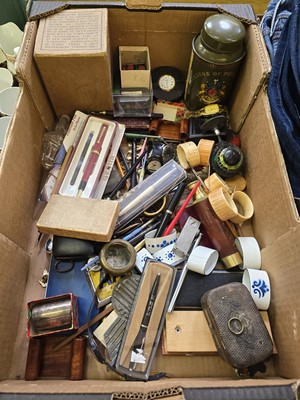 Lot 412 - A tray containing pens, watches, napkin rings,...