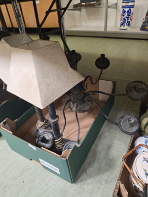 Lot 425 - A tray containing a metal work candelabra...