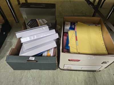 Lot 427 - Two trays of stationery paper, folders, etc