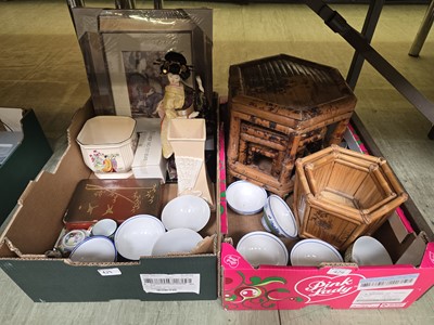 Lot 429 - Two trays containing a bamboo nest of tables,...