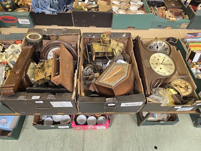 Lot 442 - Three trays of clock parts, clock cases, etc