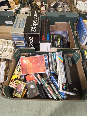Lot 445 - Two trays to include boxed ZX Spectrum, games...