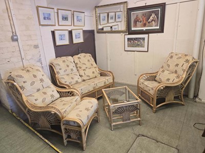 Lot 12 - A modern cane and wicker conservatory suite...