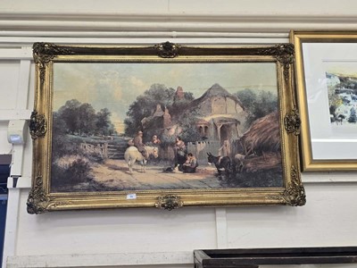 Lot 36 - A gilt framed oleograph of farmyard scene with...