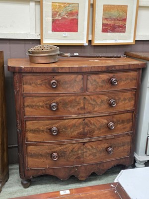 Lot 49 - A 19th century oak bow fronted chest of two...