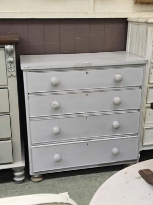 Lot 54 - A pale blue 19th century chest of four long...