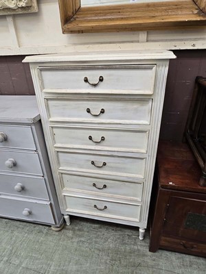 Lot 55 - A cream painted chest of six drawers