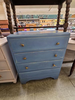 Lot 69 - A mid 20th century oak veneered blue painted...