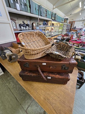 Lot 150 - Two brown leather cases together with three...