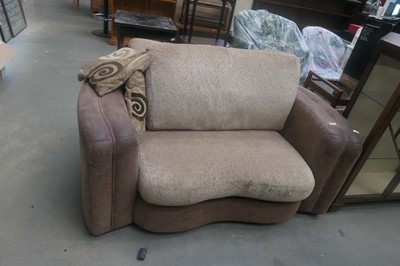 Lot 5143 - Leather and fabric cuddle chair