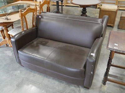 Lot 1233 - 2 dark brown leatherette upholstered 2 seater...
