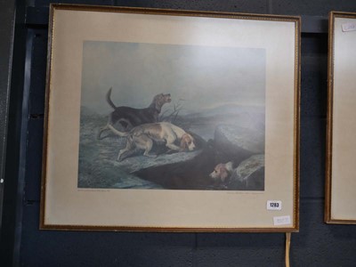 Lot 1283 - 2 framed prints of foxhounds from the original...
