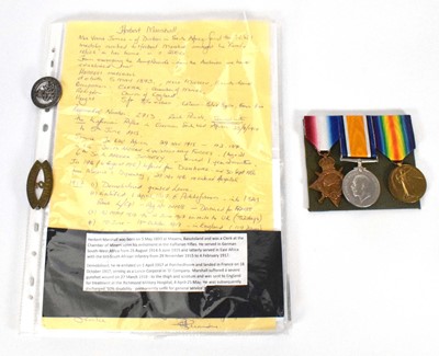 Lot 102 - A trio of First World War medals awarded to...