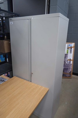 Lot 4459 - Grey metal Bisley stationery cupboard with key