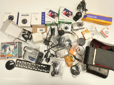 Lot 2416 - Assorted film and digital cameras plus various...