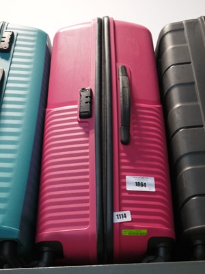 Lot 1114 - Pink hard shell wheeled suitcase by American...