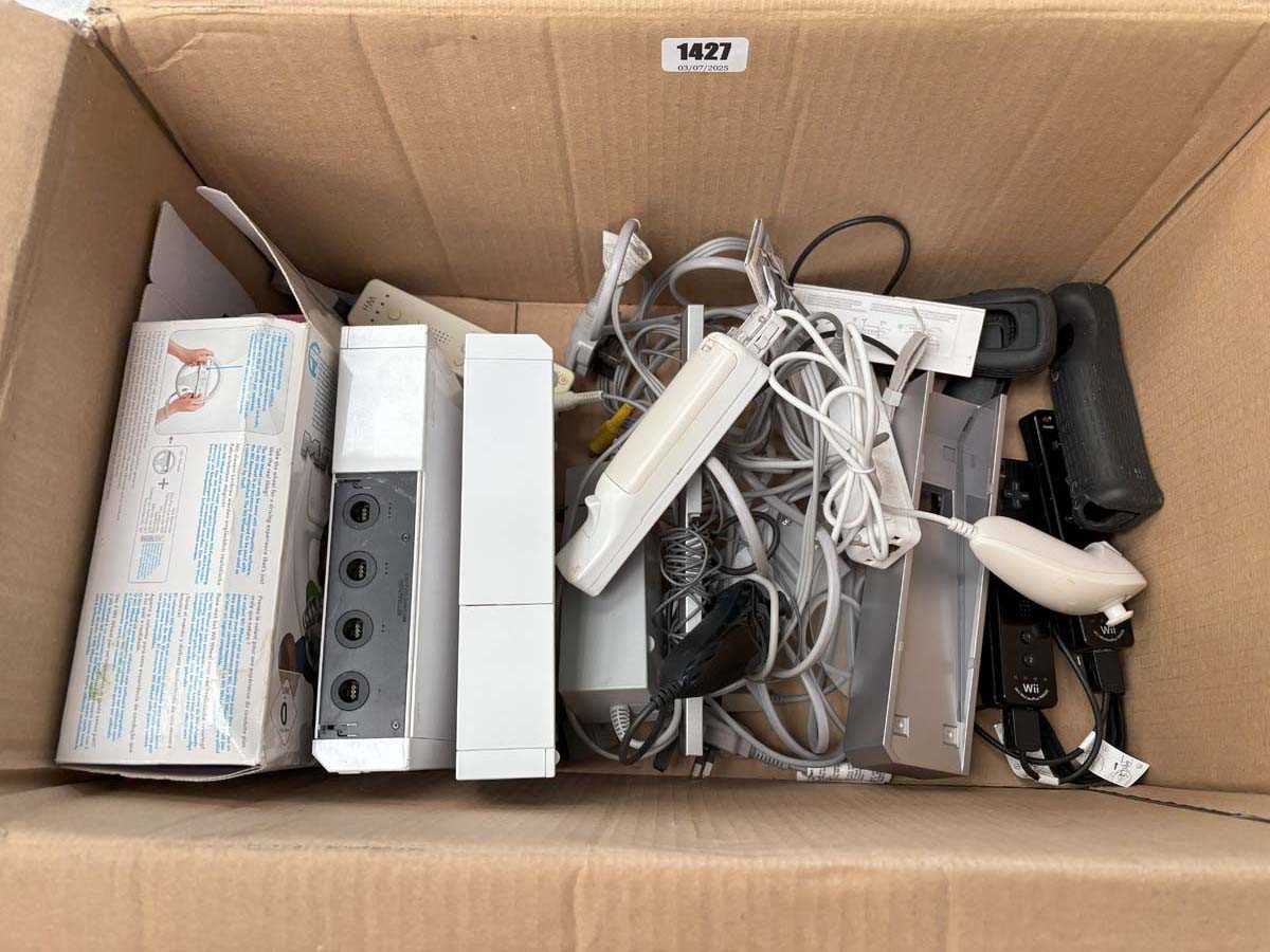 Lot Box containing Wii consoles and controllers...