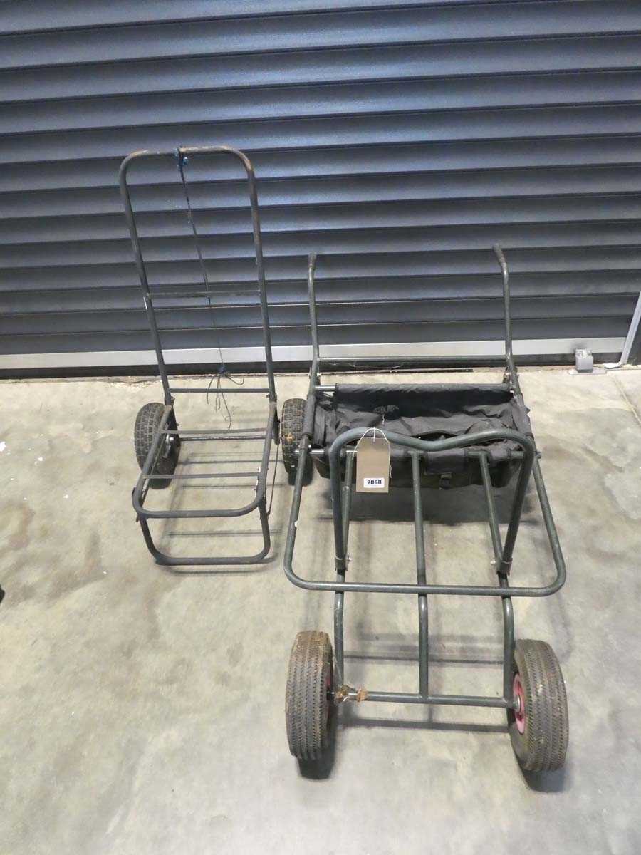 Lot Large metal framed 2 wheel collapsible push...