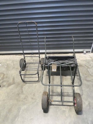 Lot Large metal framed 2 wheel collapsible push...