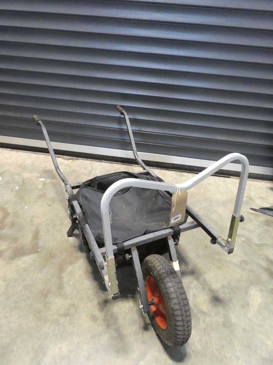 Lot Large single wheel metal frame pull along...