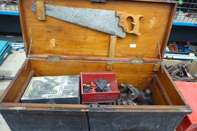 Lot 4550 - Twin handled wooden trunk and the contents of...
