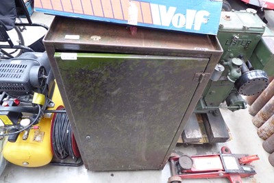 Lot 4503 - Green metal single door cabinet with interior...