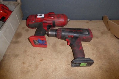 Lot 4599 - 2x red Snap-On battery powered drills (no...