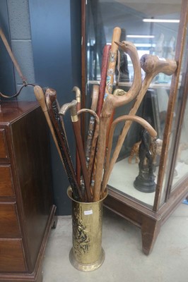 Lot 5004 - Brass stick stand with a qty of sticks and a...