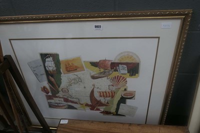 Lot 5022 - Limited edition print with map and sailing ships