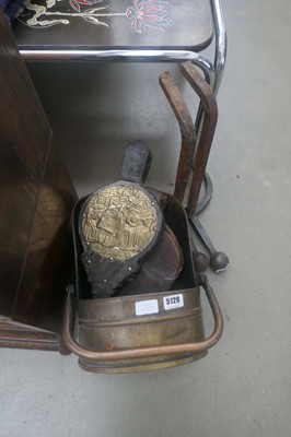 Lot 5129 - Coal scuttle, pair of bellows and a pair of...