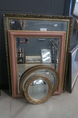 Lot 5028 - 4 gilt and pink framed mirrors