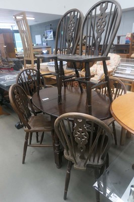 Lot 5140 - Oak drop side table plus seven wheelback chairs