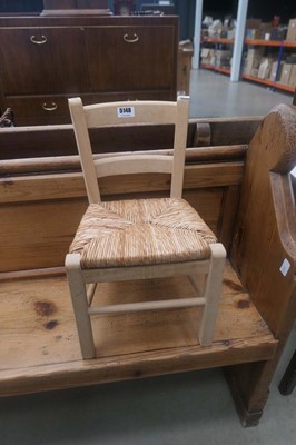 Lot 5148 - Child's beech chair with rush seat