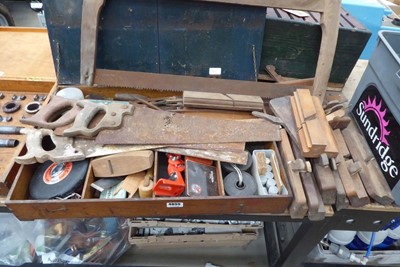 Lot 4655 - Wooden tool case with contents to include hand...