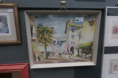 Lot 5040 - Mediterranean print, village scene, yachts in...