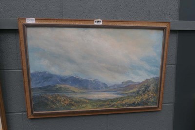 Lot 5049 - Oil on board of a highland scene with lake and...