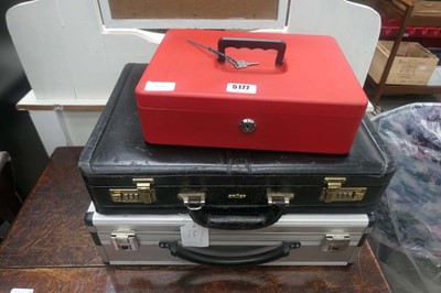 Lot 5177 - Deeds box plus carry case and briefcase