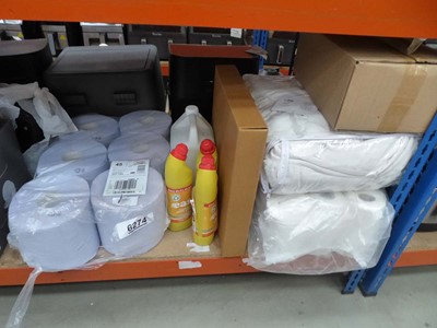 Lot 3080 - Lot containing 6 rows of paper towels, bleach,...