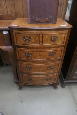 Lot 5077 - Reproduction walnut bow fronted chest of 4...