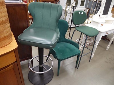 Lot 5274 - 2 green fabric & leather effect swivel bar...