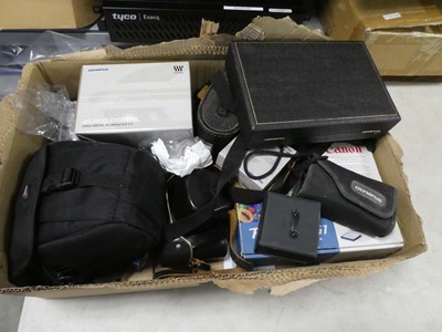 Lot 2235 - Box and 3 cases containing various cameras and...