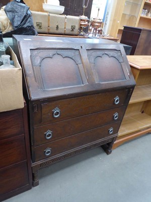 Lot 5279 - Dark oak bureau with 3 drawers under